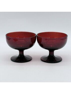 Set Of 2 Vtg. Anchor Hocking Ruby Red Champagne Sherbet  Glass